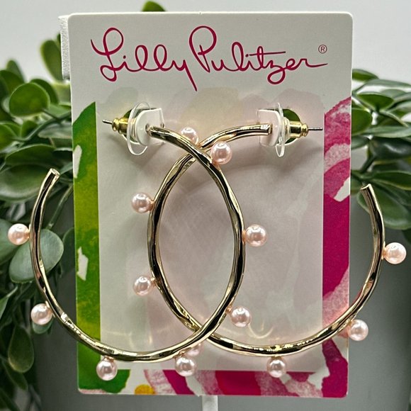 Lilly Pulitzer Jewelry - Lilly Pulitzer NWT Gold-Tone Hoops with Blush Pearls